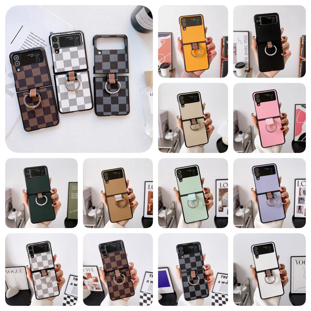 Ốp Điện Thoại Da Kèm Móc Xỏ Ngón Kim Loại Sang Trọng Cho Samsung Z Flip4 3 Galaxy Z Flip 4 3