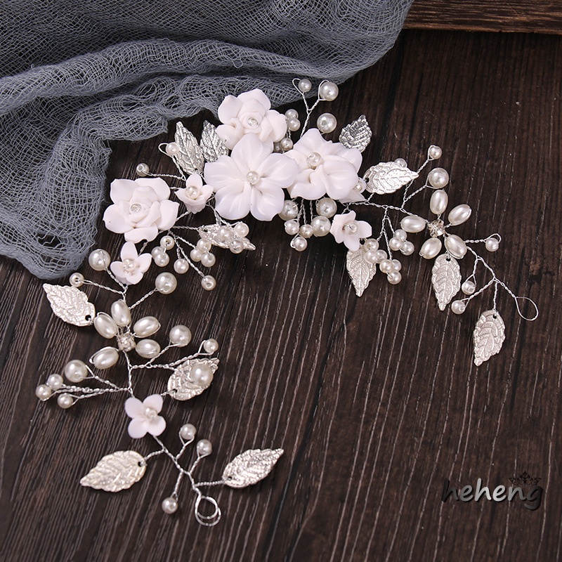 Băng Đô Cài Tóc Hình Hoa Đính Ngọc Trai Handmade Cho Cô Dâu