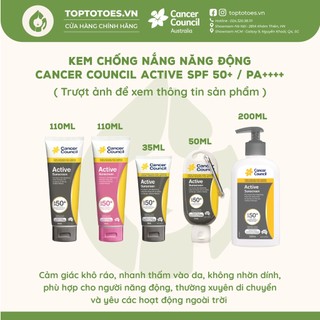 Kem chống nắng Năng động Cancer Council Active SPF 50+/ PA ++++