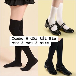 Combo 6 đôi tất Hàn lửng dài ngắn đen trắng