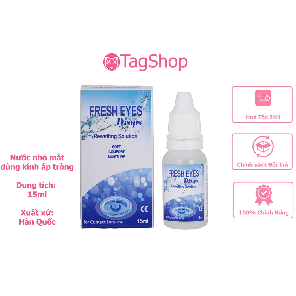 Nước nhỏ mắt dùng kính áp tròng FRESH EYES Drops chai Xanh 15ml Hàn Quốc TAGSHOP