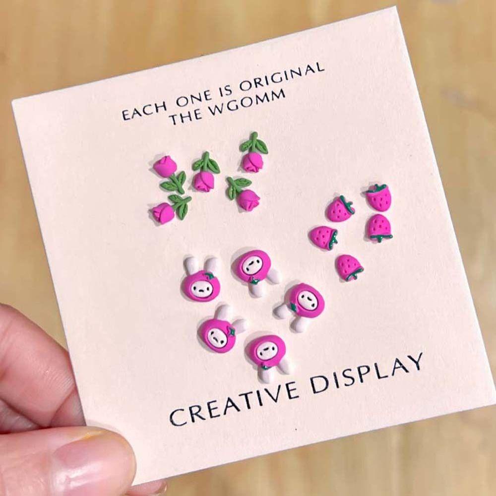 LOMBARD Hoạt Hình Phụ Kiện Trang Trí Móng Tay 3D Hình Thỏ Gấu Dâu Tây Xinh Xắn