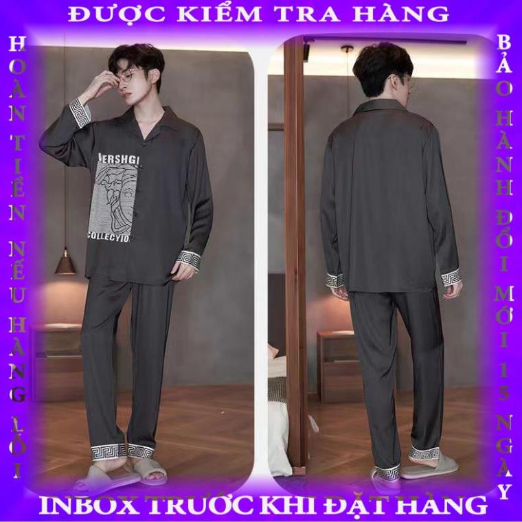 Bộ Đồ Ngủ Dài Tay Vải Lụa Lạnh Mỏng Cao Cấp Phong Cách Dành Cho Nam vandung