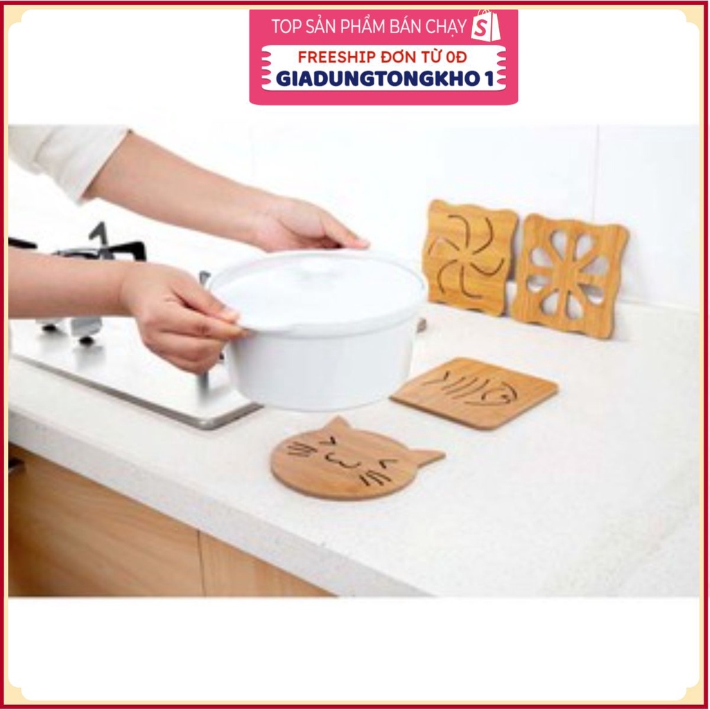Miếng lót nồiGIADUNGTONGKHO1Miếng lót cách nhiệt Lót Ly Cốc Đĩa Nồi Chảo bằng gỗ chống nóng bàn làm việc và nhà bếp