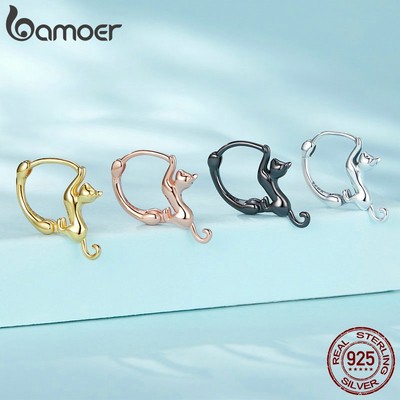Bamoer 1 Cặp Bông Tai Bạc sterling 925 Hình Tai Mèo Thời Trang Cho Nữ