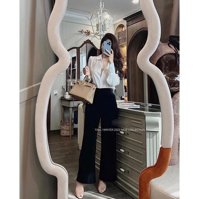 Quần nhung suông đen dài cho nữ