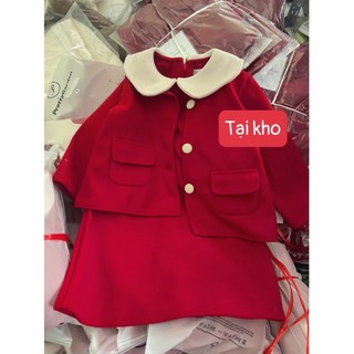 Set dạ đỏ 3 chi tiết bé gái cúc bọc