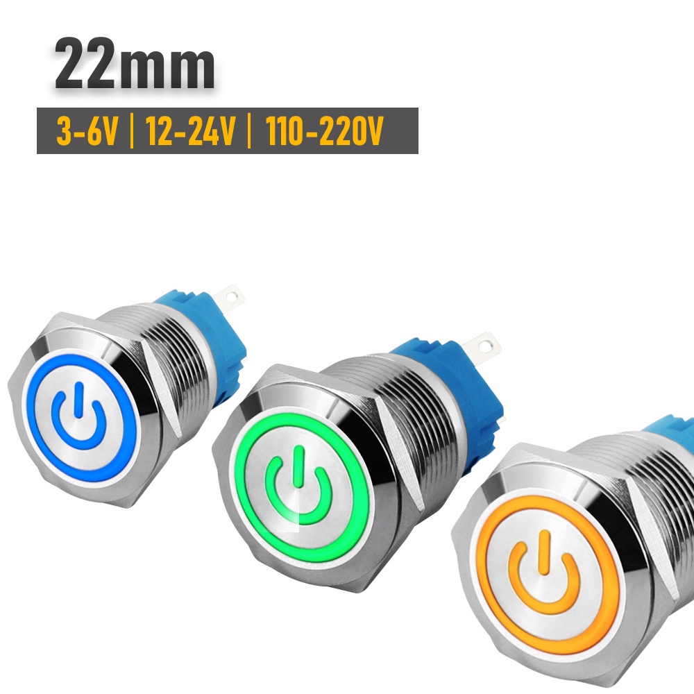 Nút công tắc nhấn Giữ trạng thái, Nhấn Tự Khóa 22mm, LED hình Power