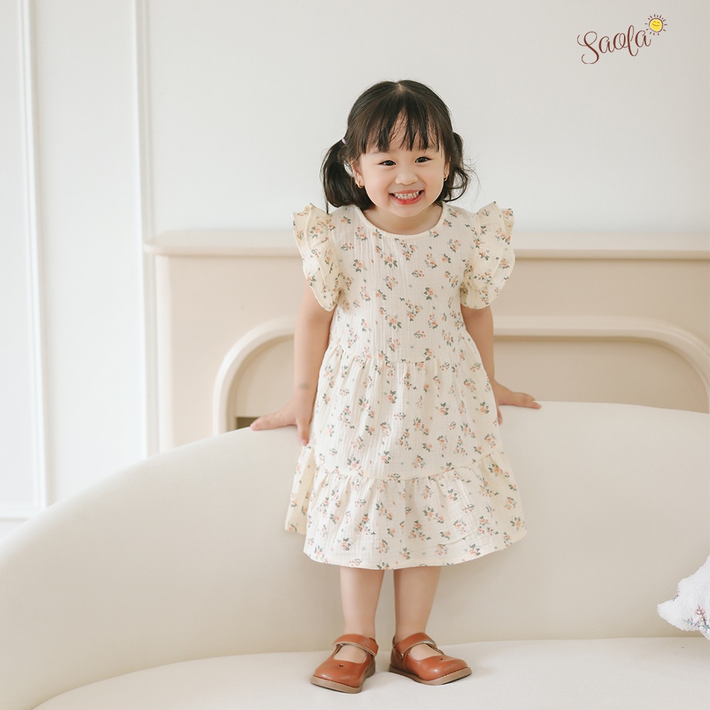 Váy Bé Gái Hai Tầng Tay Nhí Đáng Yêu Chất Liệu Muslin Thoáng Mát Mềm Mịn - DRM021 - JOLIE DRESS - SAOLA KIDS CLOTHING