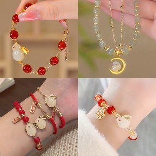 Vòng tay chuỗi hạt đá ngọc bích phối mặt hình thỏ may mắn