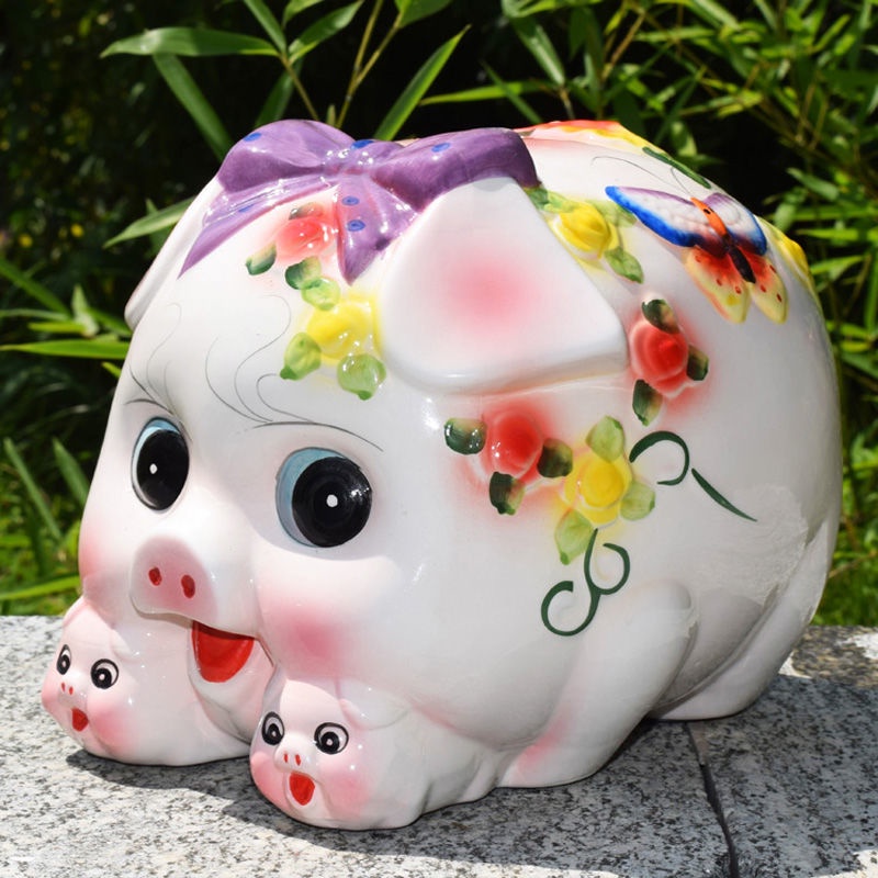 Ống Heo Tiết Kiệm Bằng Gốm Sứ Hình Chú Heo May Mắn Sáng Tạo Dùng Làm Quà Tặng