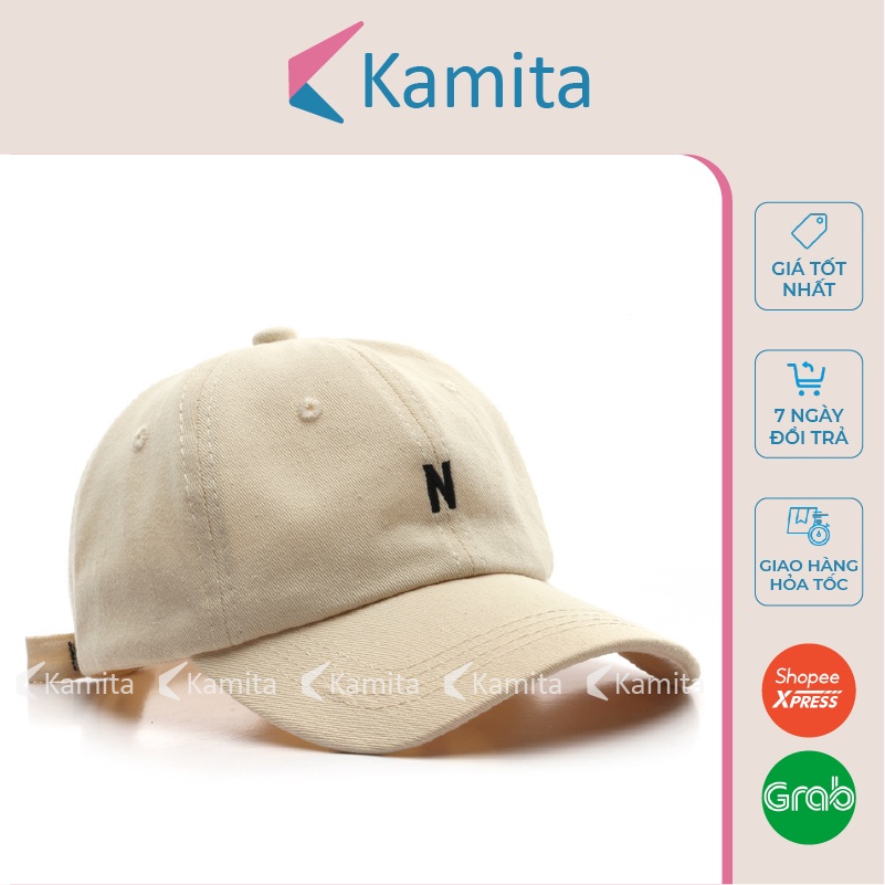 Mũ Lưỡi Trai, Nón Lưỡi Trai KAMITA Thêu Chữ N Nam Nữ Hàn Quốc, Nón Kết Trắng Đen Be Đẹp Vải Kaki Cao Cấp Chính Hãng KM12