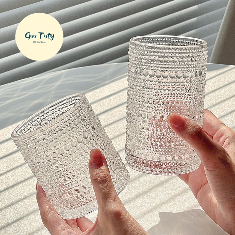 Ly thuỷ tinh trong suốt chịu nhiệt phong cách Hàn Quốc Pearl Cup cốc decor, uống nước
