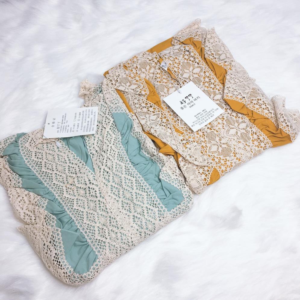 𝐕𝟐𝟑-Váy bầu cotton cổ viền ren bèo cực kỳ xinh