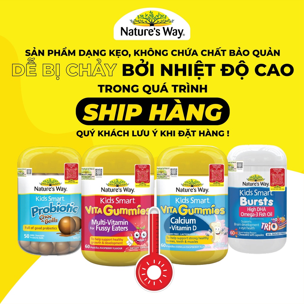 Kẹo Dẻo Vi Chất Nature's Way Kids Smart Vita Gummies Multi Vitamin for Fussy Eaters Kích Thích Ăn Ngon - Hộp 60 Viên