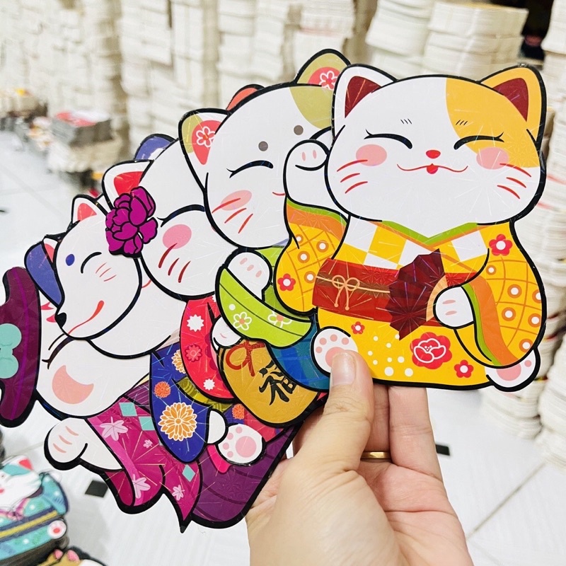 SET 10 ĐỦ MẪU TẶNG POSTCARD - BAO LÌ XÌ THIẾT KẾ HÌNH MÈO CHIBI ĐÁNG YÊU XUÂN QUÝ MÃO 2023