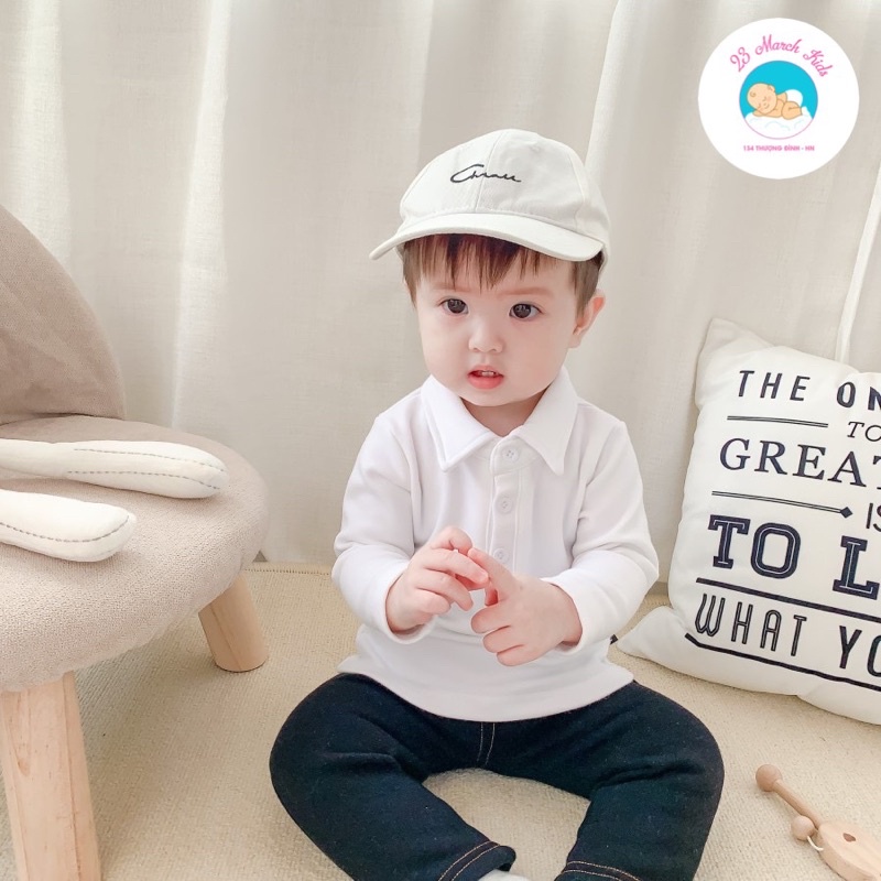 Áo polo trắng cotton cho bé trai hàng QC siêu đẹp