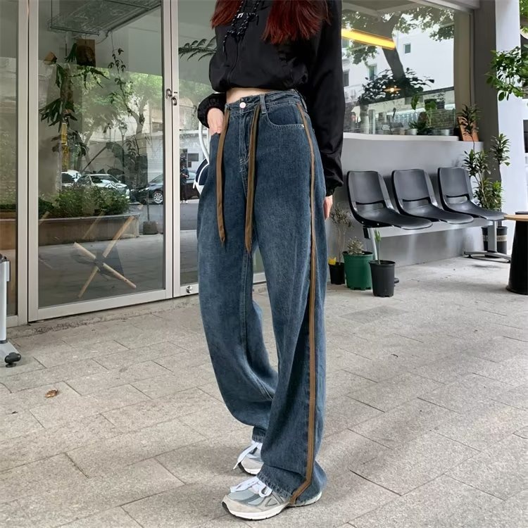 Quần jean dài ống rộng Daduhey lưng cao có size ngoại cỡ phong cách retro Hàn Quốc thời trang cho nữ