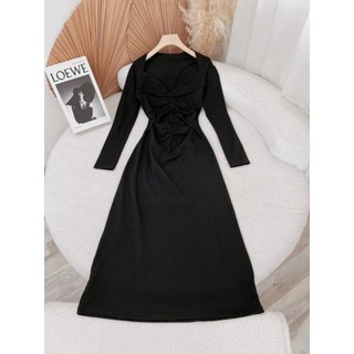 đầm midi đen body nơ ngực