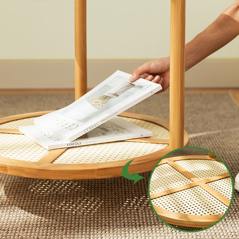 Bàn trà tròn 2 tầng mặt kính gỗ tre sang trọng, bàn cà phê ngồi ban công uống trà, bàn sofa NIKIATA