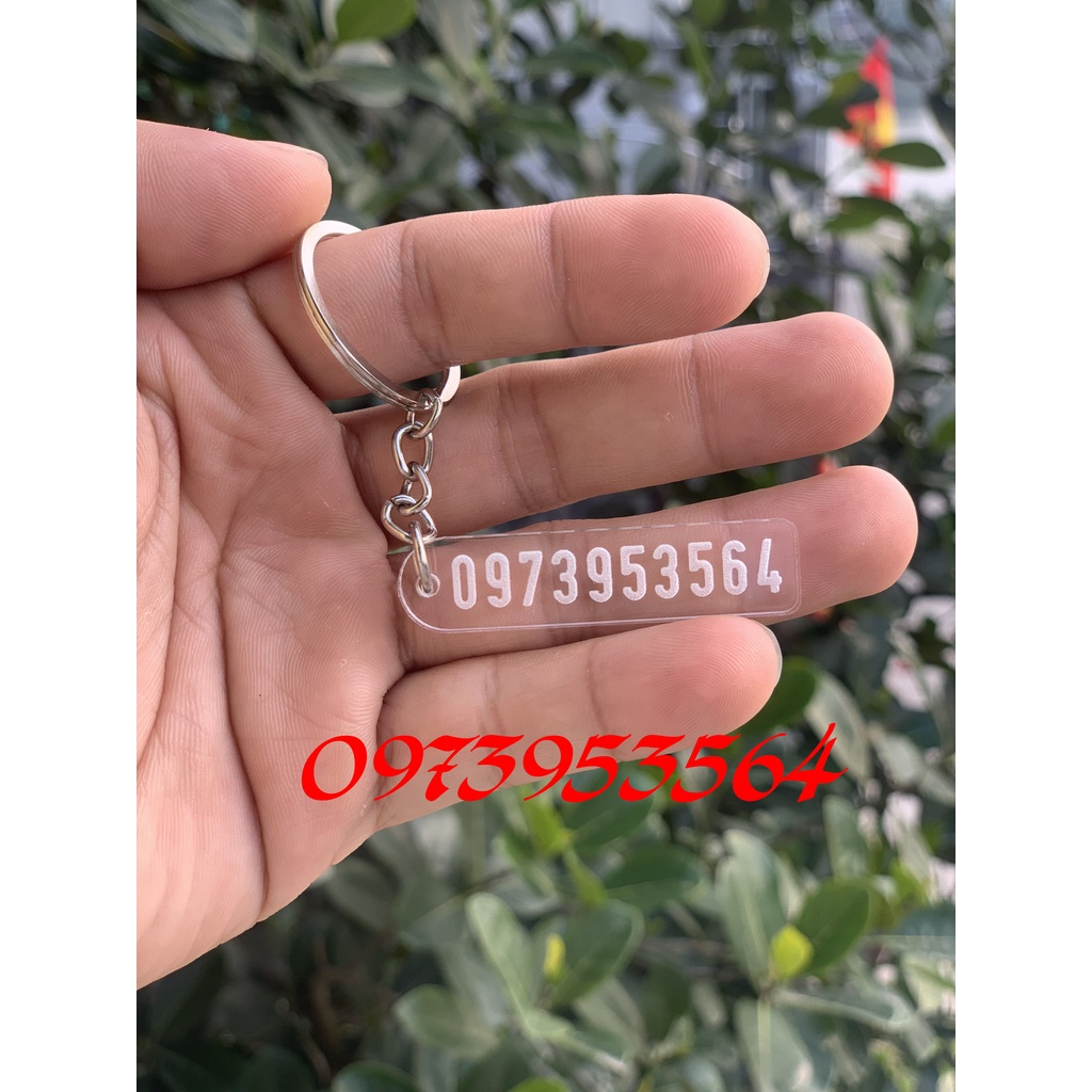 Móc khóa số điện thoại chất liệu mica dày 4mm khắc tên, nội dung theo yêu cầu