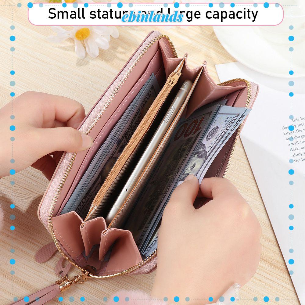 Ví Da PU Dáng Dài Có Khóa Kéo Phối Tua Rua Phong Cách Châu Âu Sang Trọng