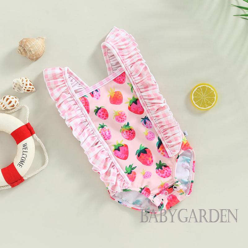 Bộ Đồ Bơi Một Mảnh Sát Nách Cổ Vuông In Họa Tiết Dâu Tây / Kem Dễ Thương Cho Bé Gái 3-24