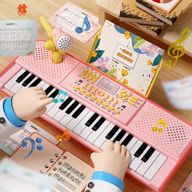 Đồ Chơi Đàn Piano kèm mic cho bé tập đàn và tập hát, đồ chơi âm nhạc cho bé