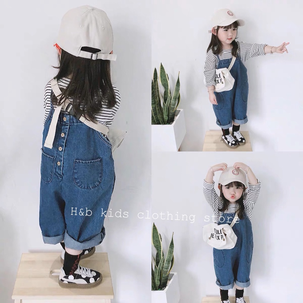Set Quần Yếm Bò Áo Dài Tay Cotton Kẻ Hàn Quốc Cho Bé Trai Bé Gái