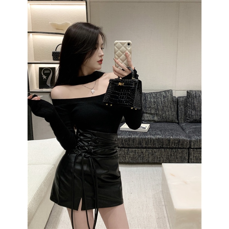 Áo dệt kim tay dài hở vai thời trang cho nữ