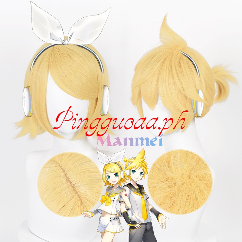 Bộ Tóc Giả Ngắn 30cm Màu Vàng Cosplay Nhân Vật Anime Vocaloid Kagamine Rin / Kagamine