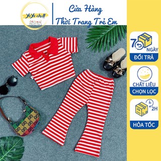 Sét áo thun cotton tay ngắn phối quần ống loe sọc - mua 1 được 2