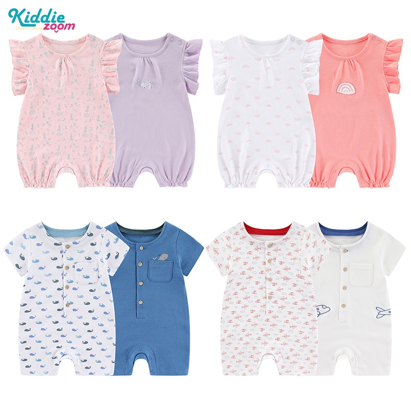 Bộ 2 Món Áo Liền Quần Tay Ngắn 100% Cotton Thoáng Khí In Họa Tiết Hoạt Hình Thời Trang Mùa Hè 2022 Cho Bé Sơ Sinh Từ 0-24 Tháng Tuổi
