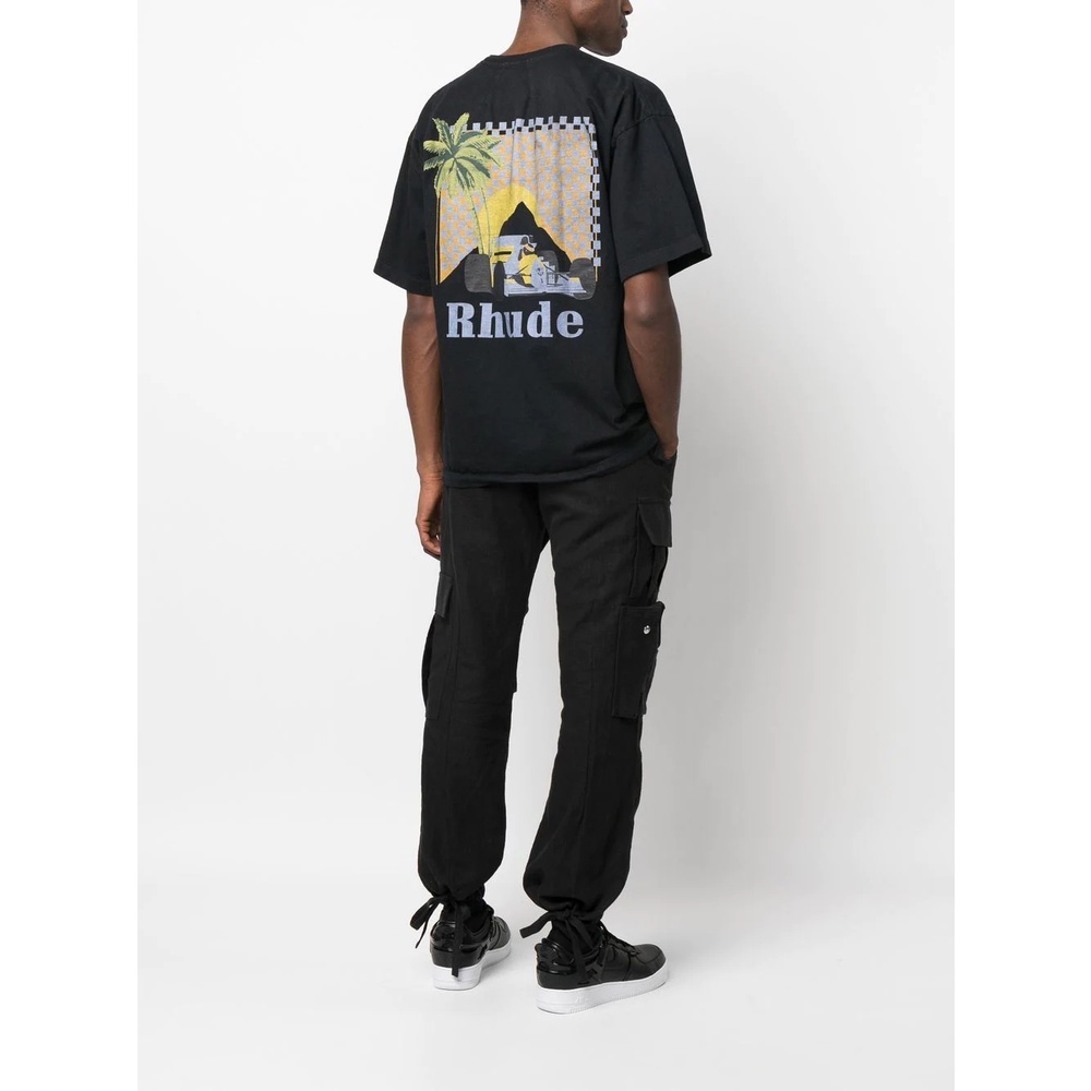 Rhude2023 New Moonlight Tropic Logo Print Street Loose Casual Versatile Cotton Short Sleeve Fashion T-shirt