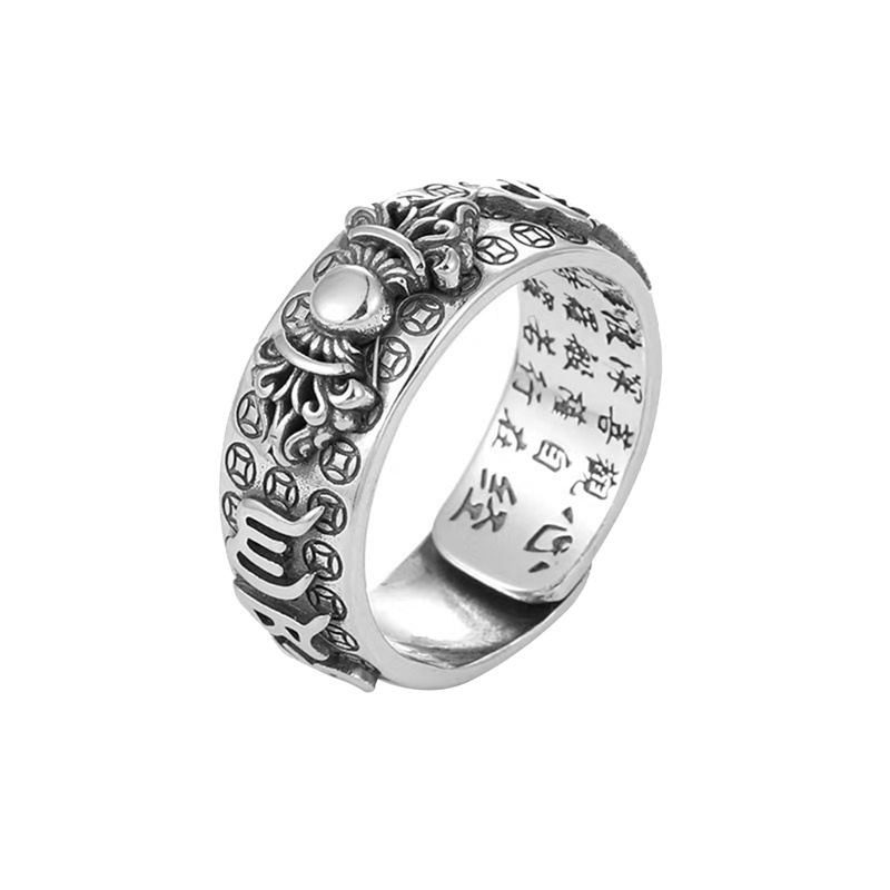 Nhẫn Phong Thủy May Mắn Khắc Chữ Mantra Có Thể Điều Chỉnh Kích Cỡ