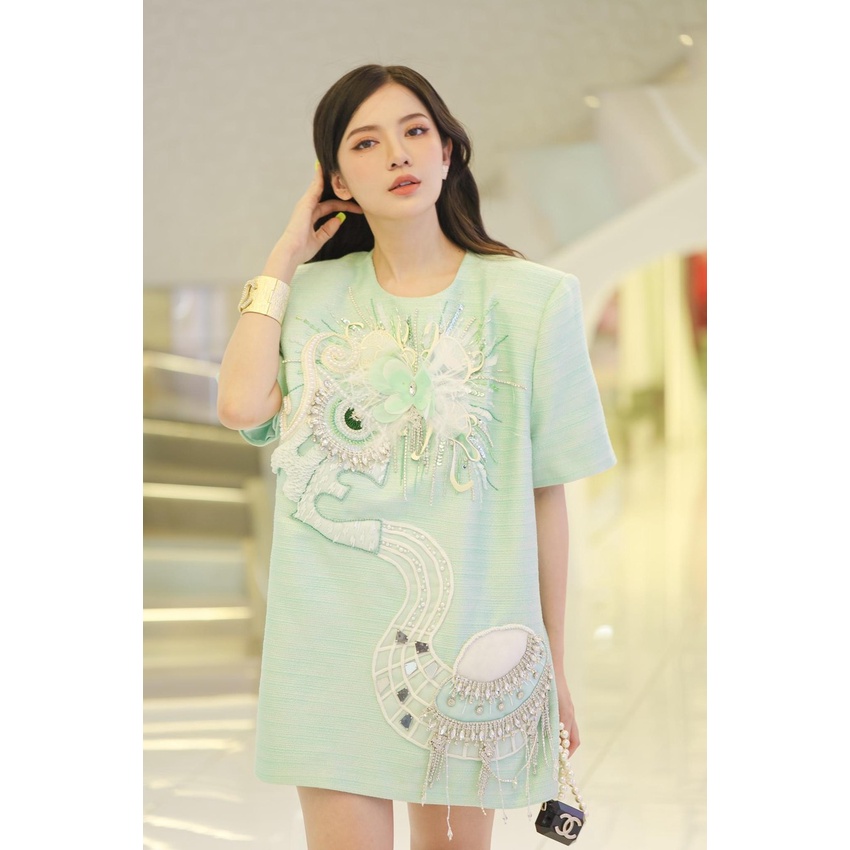 ĐẦM SUÔNG XANH HOẠ TIẾT KẾT HOA