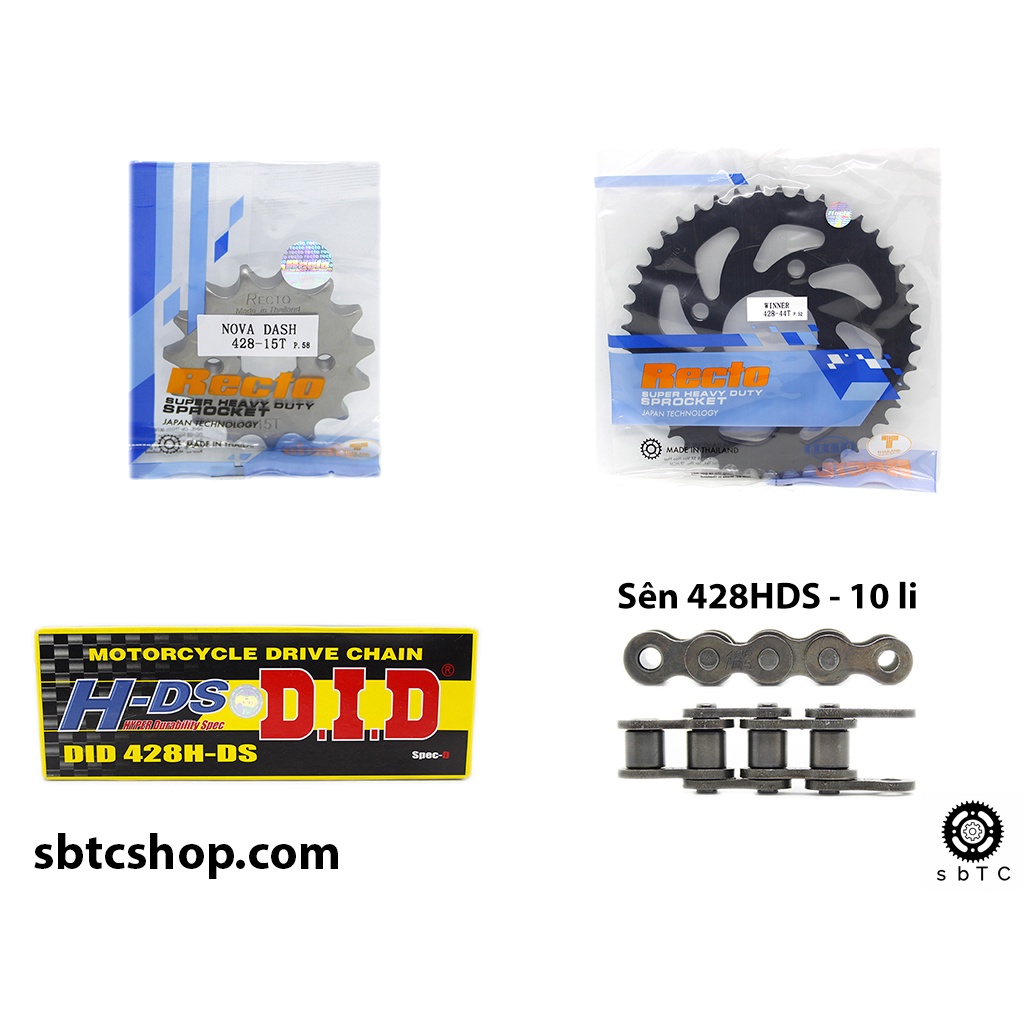 NSD Nhông dĩa RECTO sên DID đen 10 li ly Honda Winner Sonic chính hãng Thái Lan
