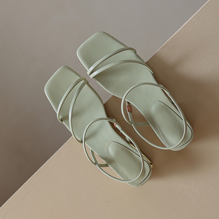 【EVEANOBQY】Giày Sandal Phẳng Mùa Hè 2023 Quai Mảnh Bằng Da Mềm Gót Phẳng Kiểu Pháp Dễ Phối Đồ