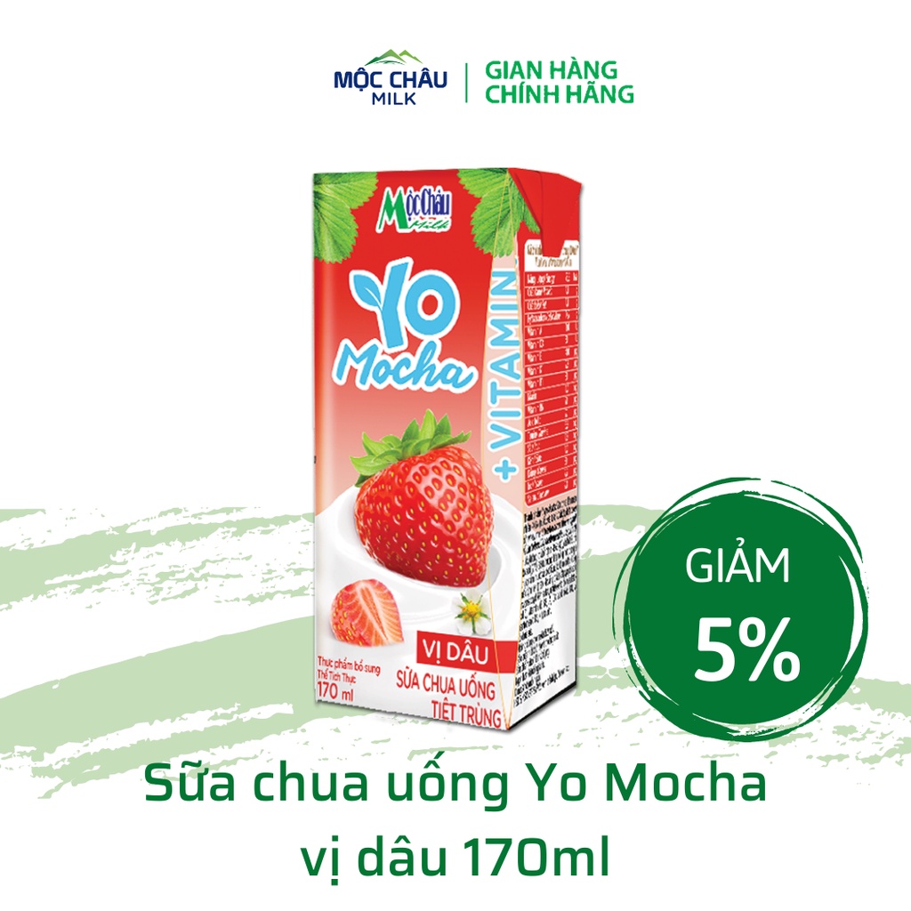 Thùng 48 hộp Sữa chua uống tiệt trùng vị dâu Yo Mocha (170mlx48)