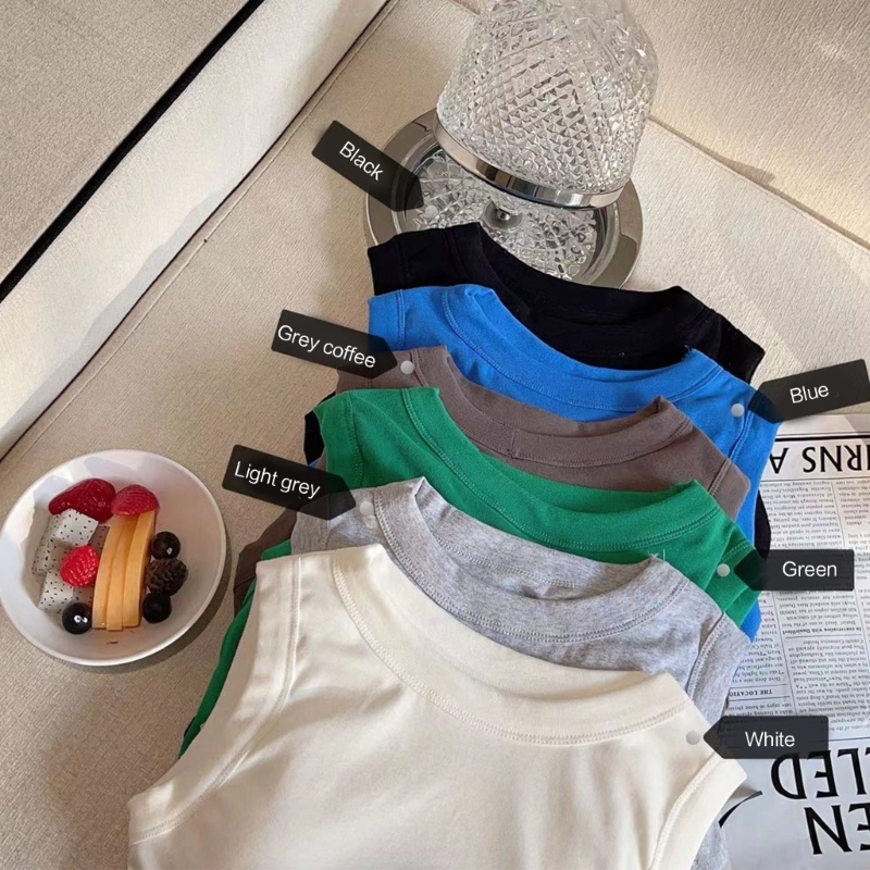 Áo Croptop Không Tay Cổ Tròn Màu Trơn Phối Dây Rút Và Đệm Cá Tính Cho Nữ