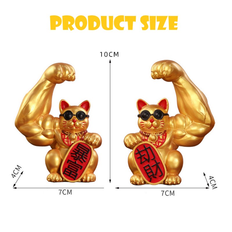 Tượng mèo thần tài cơ bắp, mèo chiêu tài trang trí taplo xe hơi, bàn làm việc