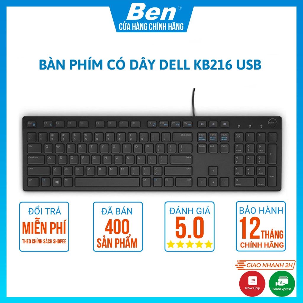 Bàn phím máy tính dell KB216 Có Dây Cho Máy Tính, Latop Chính Hãng BH 12T