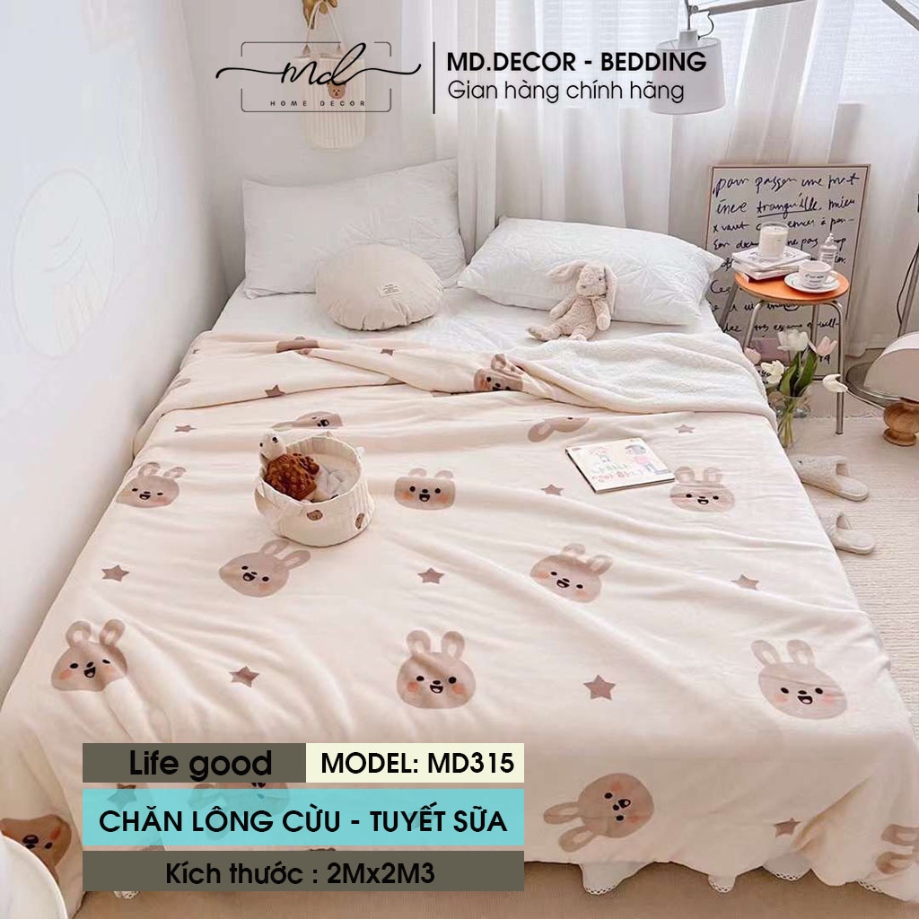 Chăn lông cừu nhung tuyết MD Decor kích thước 2mx2m3 ấm áp nhiều họa tiết 3D dễ thương tiện lợi cho mọi gia đình