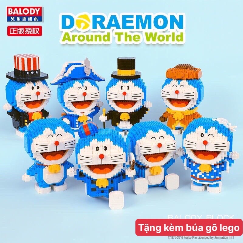 Bộ Đồ Chơi Lắp Ráp Lego Mini Hình Đội Quân Mèo Máy Doraemon Đáng Yêu có tặng kèm búa