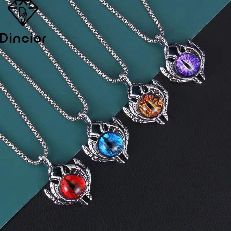 Vòng cổ thép titan DINCIOR mặt hình mắt quỷ phát sáng trong bóng tối thời trang hip hop cho nam