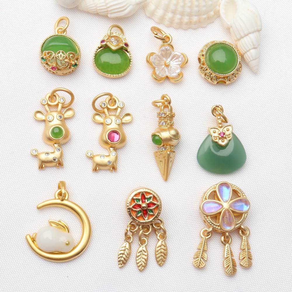 Bộ 5 Phụ Kiện Hạt Vàng Kim Tráng Men Tinh Xảo Dùng Làm Vòng Tay diy