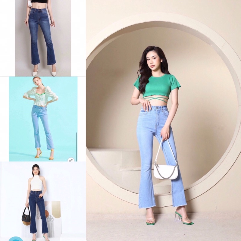 Quần Jean Nữ Bigsize Ống Loe 9 Tấc Xuất Hàn, Quần Bò Ống Bass Dáng Lửng, Quần Lưng Cao, Quần jean giấy Vải Denim Co Giãn