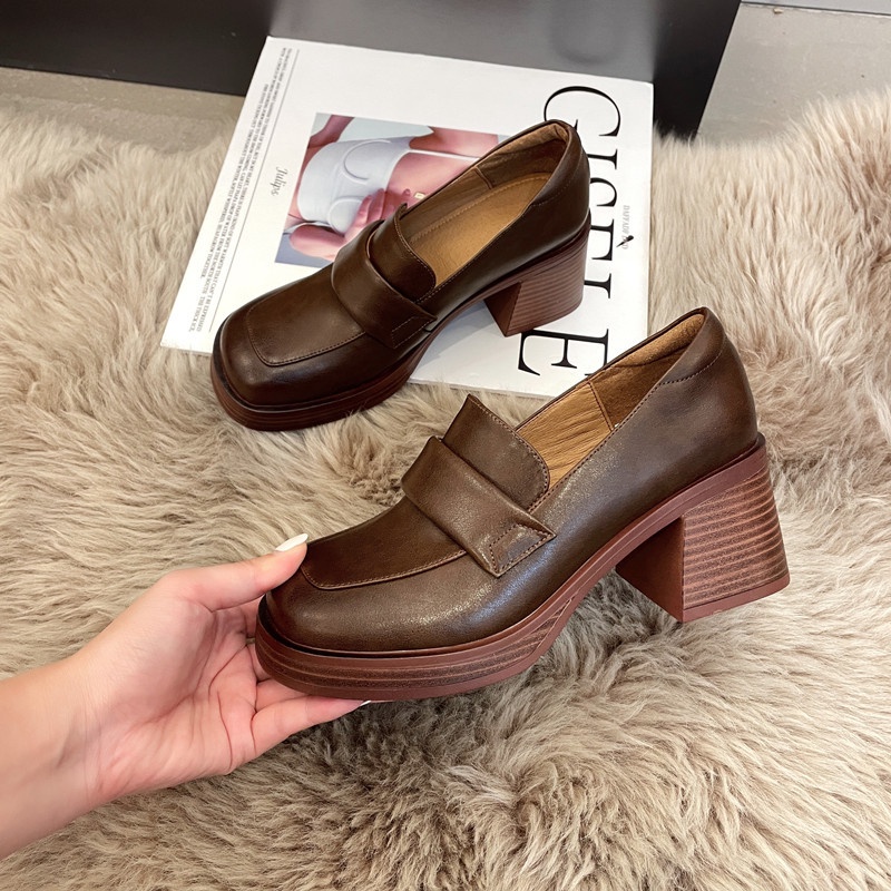 Giày Cao Gót Da Phong Cách Vintage Thanh Lịch Cho Nữ