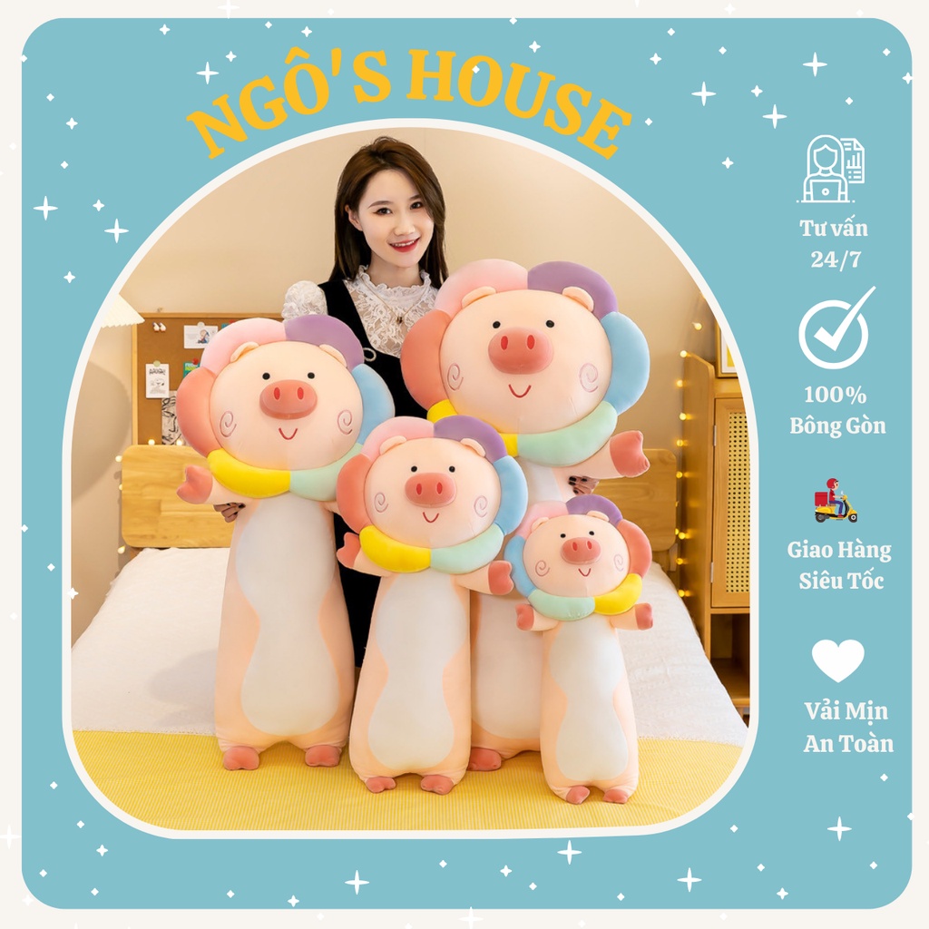 Gối ôm gấu bông heo mặt hoa cho bé xinh xắn - NGỐ'S HOUSE