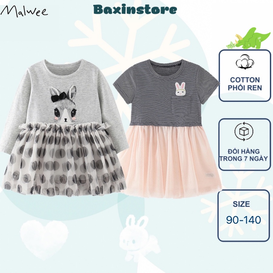 (10-30KG)VÁY BABYDOLL CÔNG CHÚA COTTON PHỐI REN KIM TUYẾN CHO BÉ GÁI MALWEE SIZE ĐẠI 2 3 4 5 6 7 TUỔI